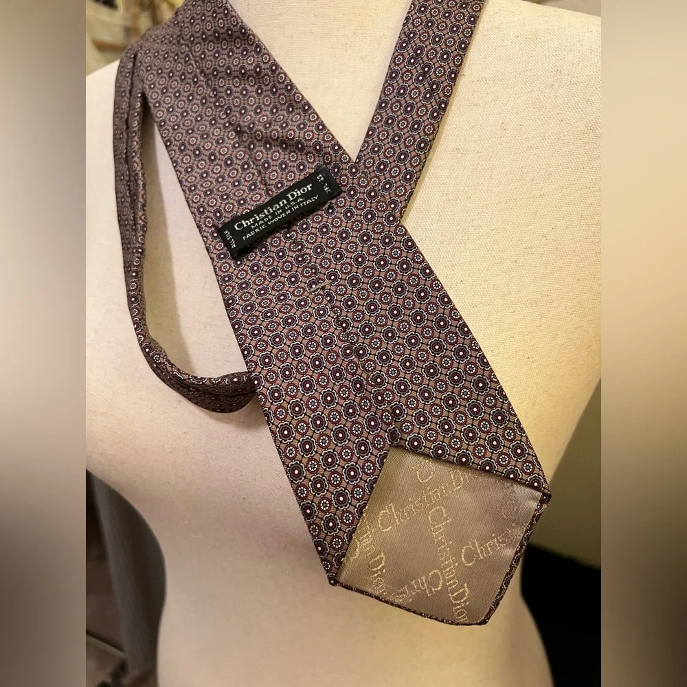 Christian Dior Men's Silk Tie - Gray and Navy EUC Vintage